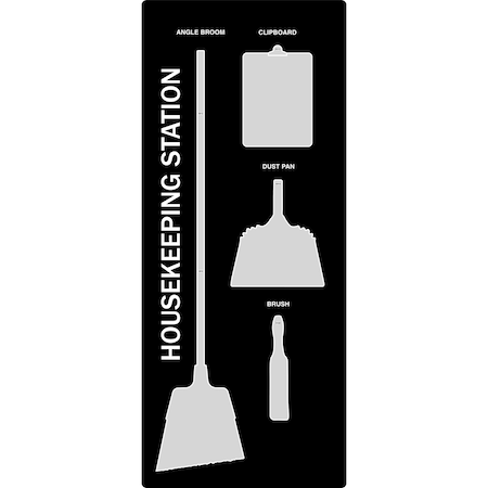 5S Housekeeping Shadow Board Broom Station Version 13 - Black Board / Gray Shadows No Broom